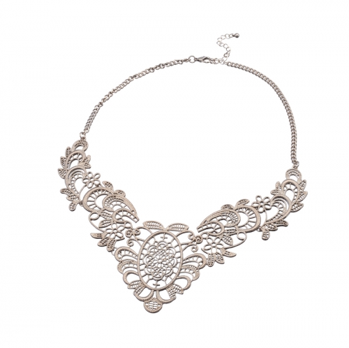 Women's Metallic Lace Statement Necklace 16''