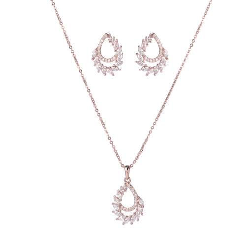 Bridal Fashion Jewelry Sets For Women Cubic Zirconia Pendant & Stud Earrings Set