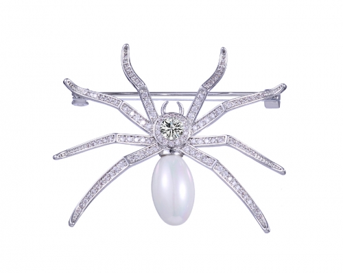Micro Pave Spider Brooches Pins Silver Tone