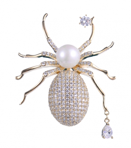 Micro Pave Spider Brooches Pins Gold Tone
