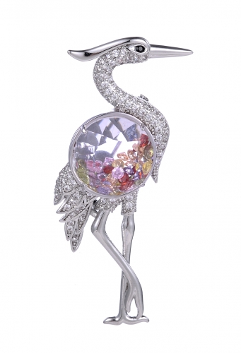 Crane Brooch Crystal Colorful Dancing Stork Broach Bird Brooches Jewelry