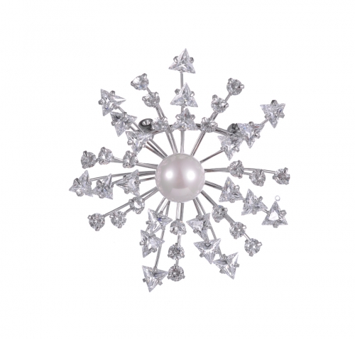 White Crystal Snowflake Snow Flake Winter Xmas Christmass Brooch Pin