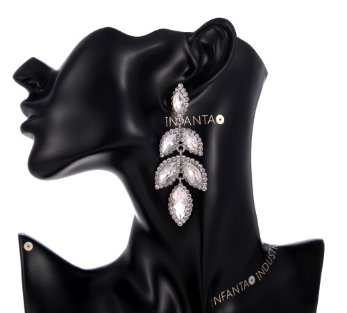 Pave Navette Crystals Drop Earrings