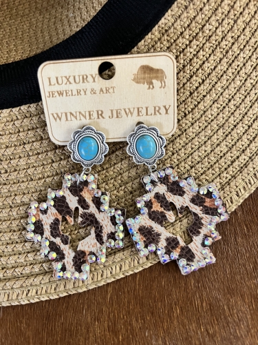 Handcrafted Leather Concho Earrings in Navajo
